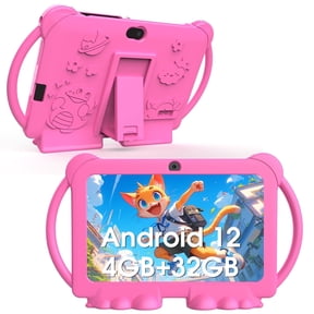 Kids Tablet, 7 inch Android 12 Tablet for Kids, 4GB RAM 32GB ROM 512GB Expand, Toddler Tablet with Parental Control, IPS Screen, Dual Camera, Educational, Games, Shockproof Case for Boys/Girls, Pink