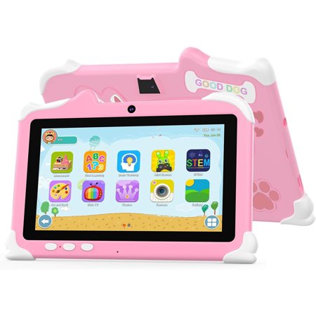 Kids Tablet, 7 inch Android Tablet for Kids, 4GB RAM 32GB ROM/1024GB Expandable Toddler Tablet with Shockproof Case, Parental Control, Dual Camera, IWAWA App Pre-Installed 2.4G/5G WiFi 6, Pink