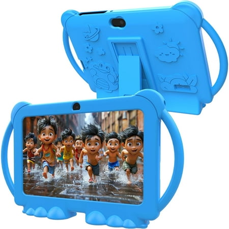 Kids Tablet 7 inch, Android 12 Tablet for Kids, 4GB RAM 32GB ROM, 512GB Expandsion, with Parental Control, Google Certified Toddler Tablet, WiFi, Bluetooth, Dual Camera with Silicone Case