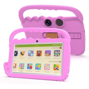 Kids Tablet 7 inch, Android Tablet for Kids, 4GB RAM 32GB ROM Toddler Tablet, Quad-core Processor, 1024*600 IPS Screen, Parental Control, Dual Camera Shockproof Case for Educational Games, Pink