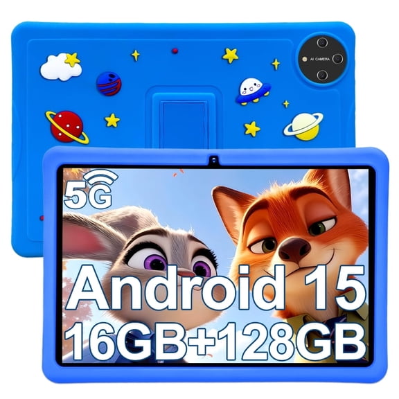 Kids Tablet, 10 inch Android 15 Tablet for Kids, 16GB+128GB Quad-Core Toddler Tablets with Shockproof Case, BT5.0, WiFi 5, Parental Control, Games, Dual Camera