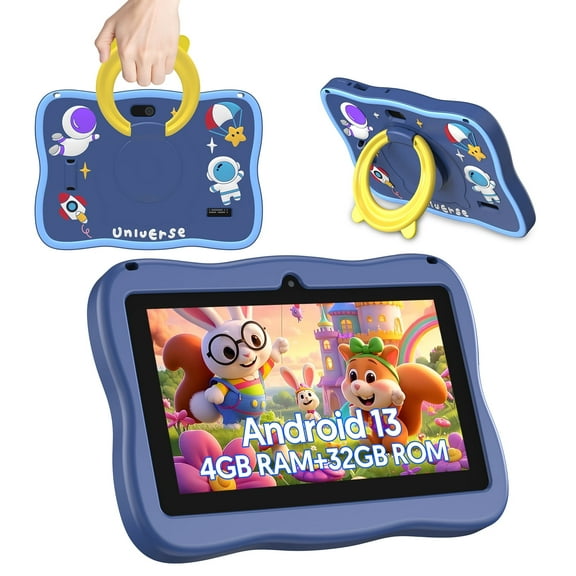 Kids Tablet, 7 inch Android 13 Tablet, Quad Core CPU, 4GB(2G+2G)RAM+32GB ROM, 1024 x 600 IPS, WiFi, Bluetooth, Blue