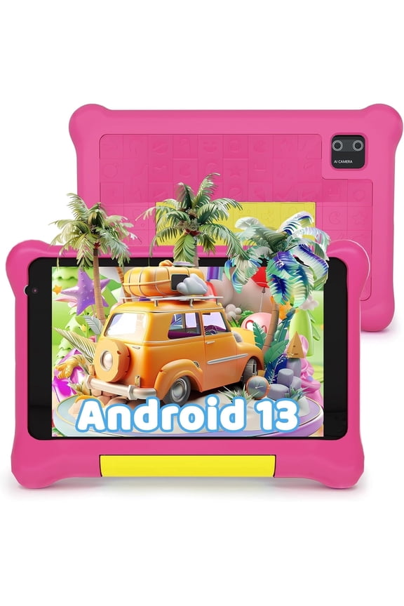 Kids Tablet 7 inch, Android 13 allwinner Go Quad Core, 5GB RAM + 32GB ROM, 128GB Expansion, HD Display, Wifi, Children Tablet with Parent Control - Pink