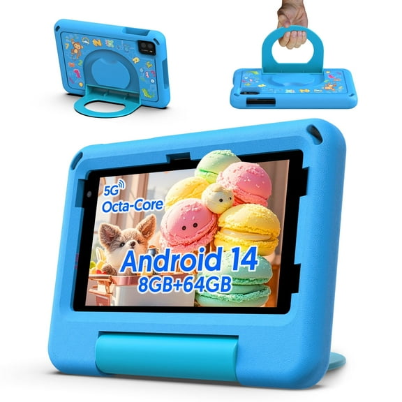 Kids Tablet 7 inch, Android 14 allwinner Octa Core,8GB RAM + 64GB ROM, 1TB Expansion, HD Display, 5G&Wi-Fi, Tablet with Parent Control For Kids- Blue