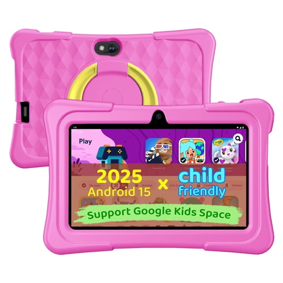 Kids Tablet, 7 inch Android 15 Tablet for Kids, 8GB+32GB 1TB Expand, Quad-Core Toddler Tablets with Shockproof Case, BT5.0, Wifi5, Parental Control, Games, Dual Camera