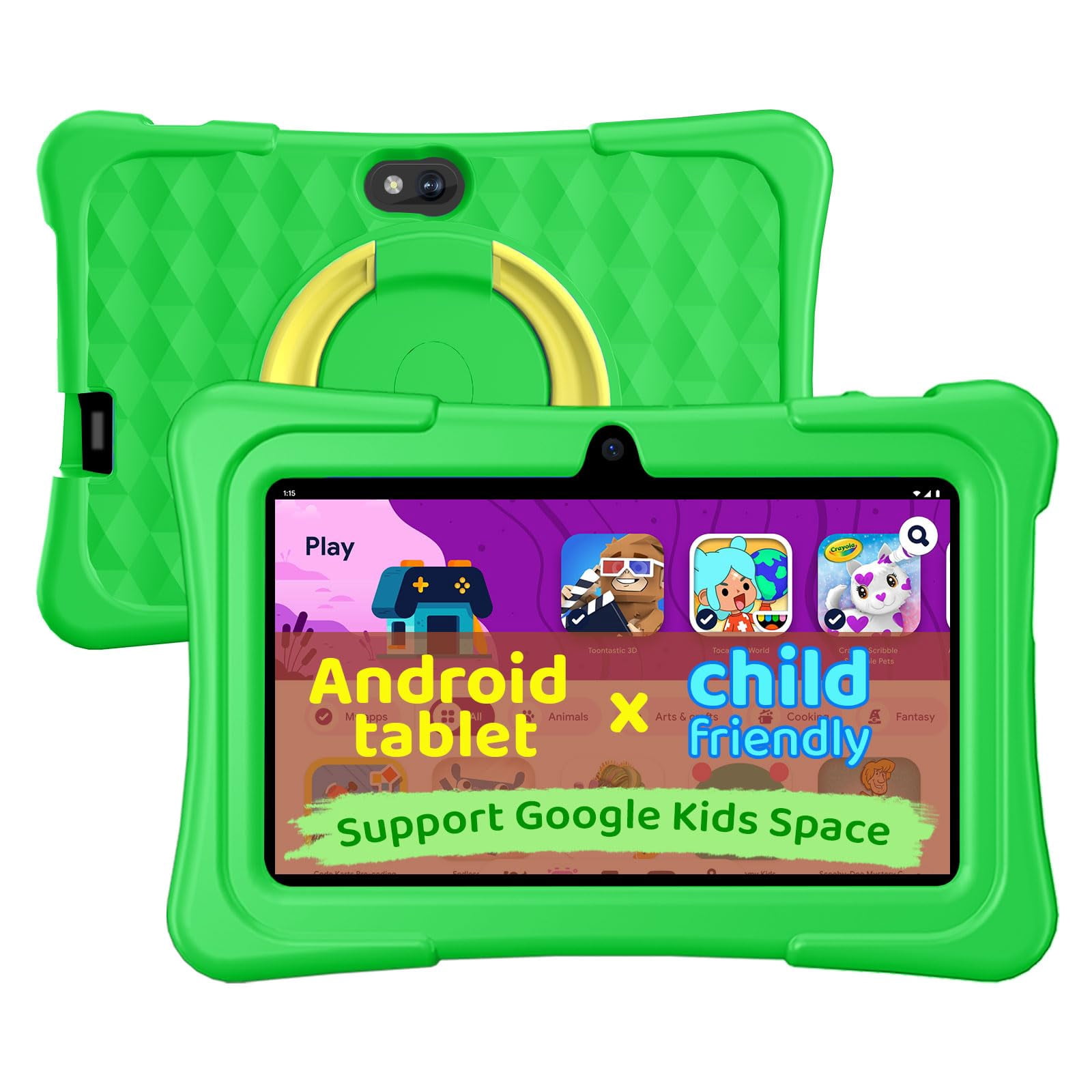 Kids Tablet, 7 inch Android 15 Tablet for Kids, 8GB+32GB 1TB Expand, Quad-Core Toddler Tablets with Shockproof Case, BT5.0, WiFi 5, Parental Control, Games, Dual Camera