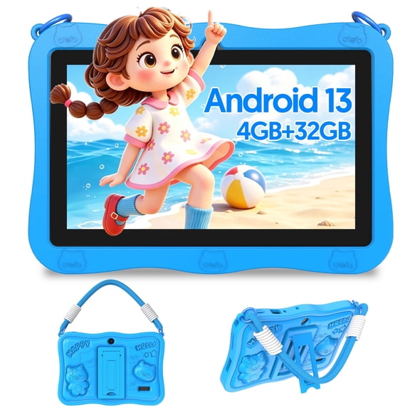 FITIFUN Kids Tablet 7 inch Android 13 Tablets,4(2+2)GB RAM 32GB ROM,Quad-Core,HD IPS Display, Wifi, Parental Control, Dual Camera-Blue