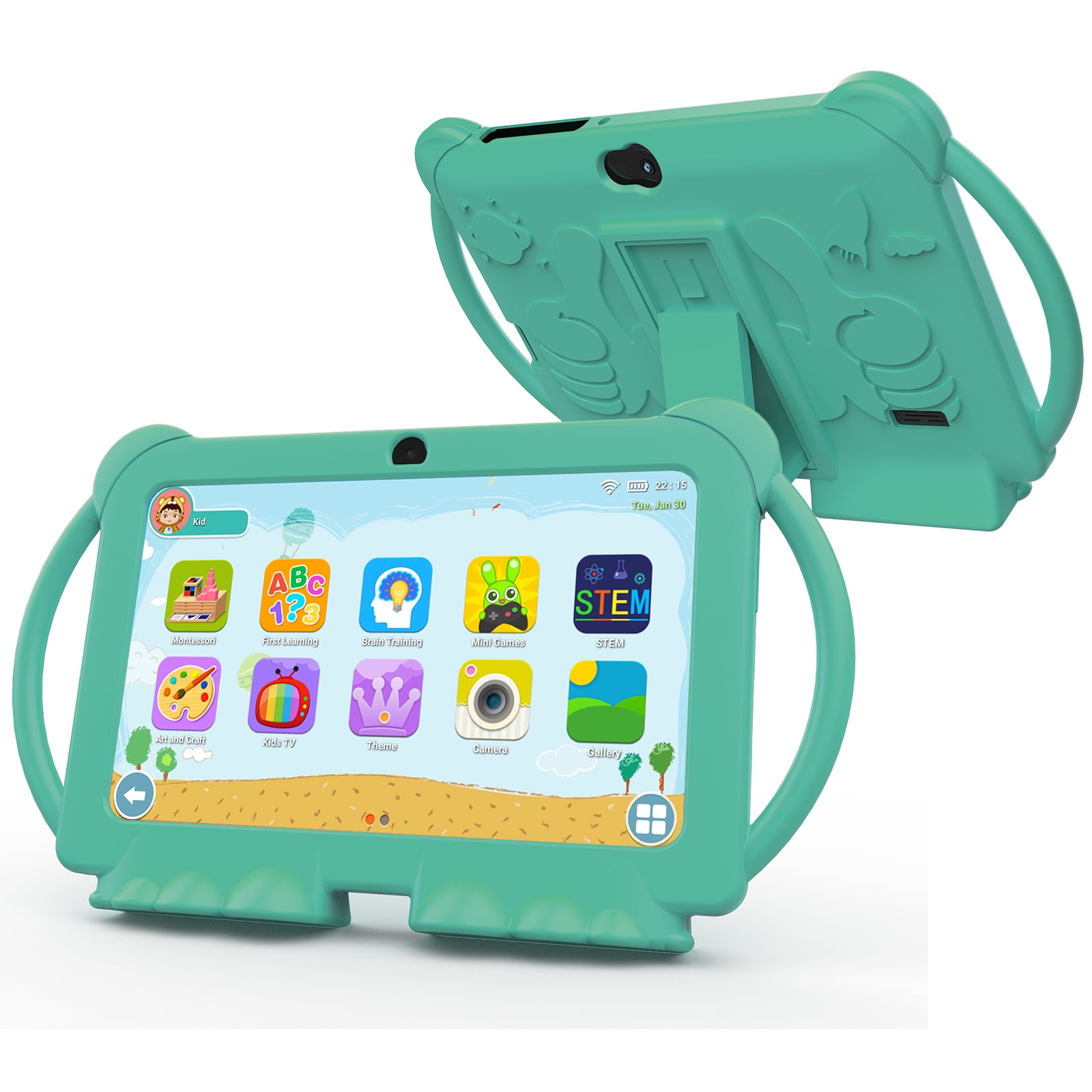Kids Tablet 7 inch, Android Toddler Tablets with Shockproof  Case, Tablet for Kids 4GB+32GB+1TB Expand 1024x600 IPS HD Touchscree, Quad-Core Processor with WiFi Bluetooth Dual Camera, Green