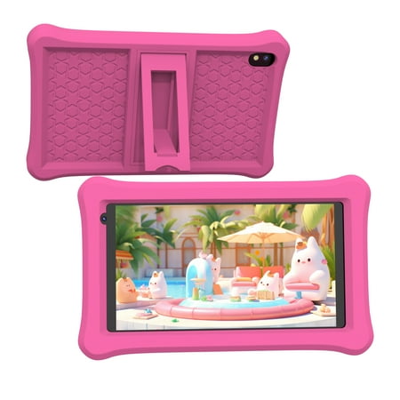 Kids Tablet 7 inch, Android Toddler Tablets with Shockproof Case, Tablet for Kids 2GB+32GB+512GB Expand 1024x600 IPS HD Touchscree, Quad-Core Processor with WiFi Bluetooth Dual Camera, Pink