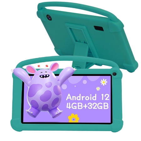 Kids Tablet 7 inch for Boys Girls Android 12 Tablets for Kids 4GB RAM 32GB ROM Toddler Tablet WIFI Bluetooth Safety Eye IPS Screen Parental Control, Dual Camera Shockproof Case for Educational, Games