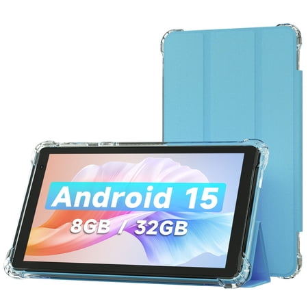 7 inch Tablet with Case Android 15, 8GB (3+5 Expandable) RAM, 32GB ROM, 5G & WiFi 6 cheap tablets, HD IPS Display, Dual Cameras tablets on sale clearance