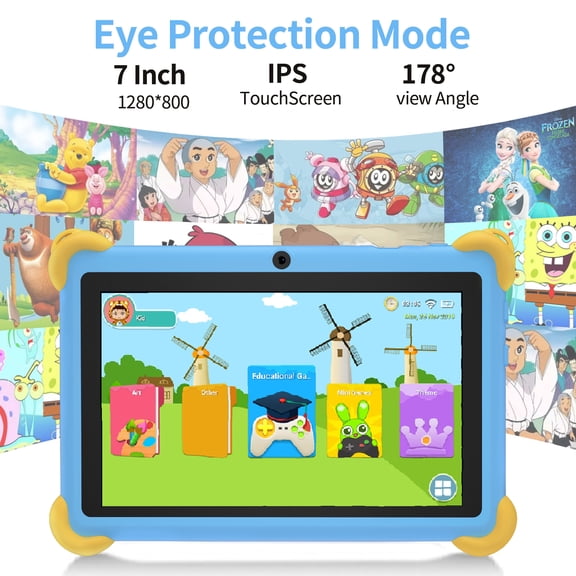 Kids Tablet 7 inch blue,Android 12 Children's learning machine,3GB RAM 64GB ROM,128GB Expansion,HD Display,Wifi, Children Tablet with Parent Control