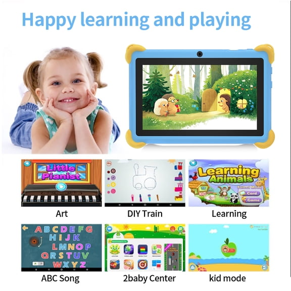 Kids Tablet 7 inch blue,Android 12 Children's learning machine,3GB RAM 64GB ROM,128GB Expansion,HD Display,Wifi, Children Tablet with Parent Control