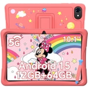 Kids Tablet, Android 15 Tablet for Kids 10.1 inch Ouad-Core with Case, 64GB 1TB TF Card Expandable for Toddler Children, Parental Control, Dual Camera, WiFi,Gift, PINK