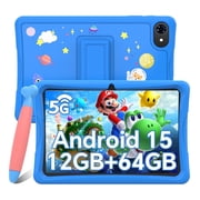 Kids Tablet, Android 15 Tablet for Kids 10.1 inch Ouad-Core with Case, 64GB 1TB TF Card Expandable for Toddler Children, Parental Control, Dual Camera, WiFi,Gift, Blue