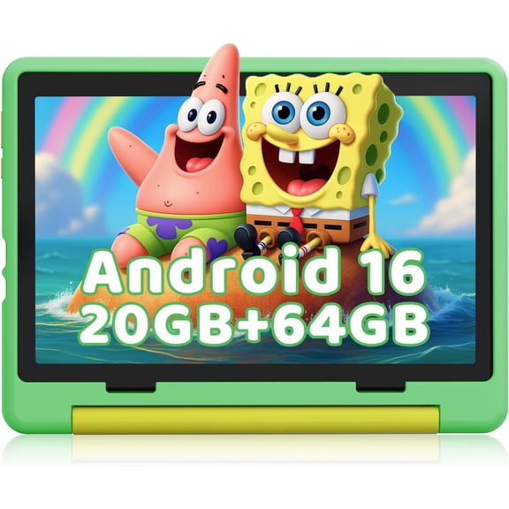 Kids Tablet,Android 16 Tablet with HD Display,10.1 inch,Parental Control & Kids Mode, GMS Certified,20GB RAM 64GB ROM,1TB Expandable, 5000mAh Battery, Dual Camera, Protective Case,Green