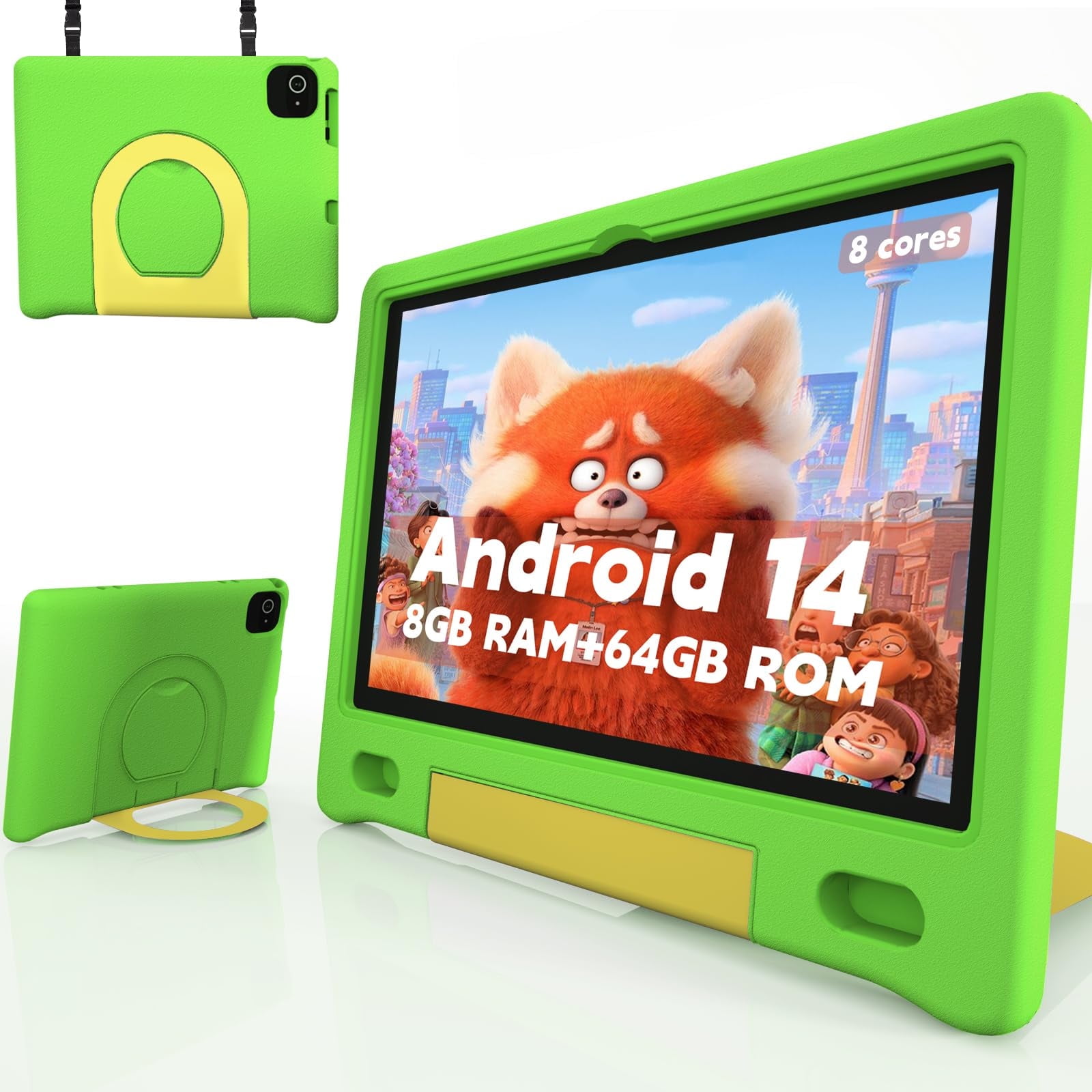Kids Tablet with Strap, Android 14 Tablet for Kids 10 inch , Toddler Tablet Octa-Core 64GB 1TB Expandable, Children's Tablet with Case, Bluetooth WiFi Parental Control Dual Camera, 12-hr battery