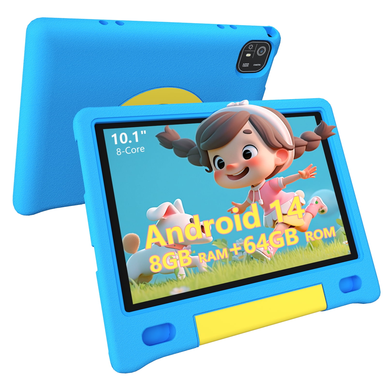 Kids Tablet with Strap, Android 14 Tablet for Kids 10 inch , Toddler Tablet Octa-Core 64GB 1TB Expandable, Children's Tablet with Case, Bluetooth WiFi Parental Control Dual Camera, 12-hr battery