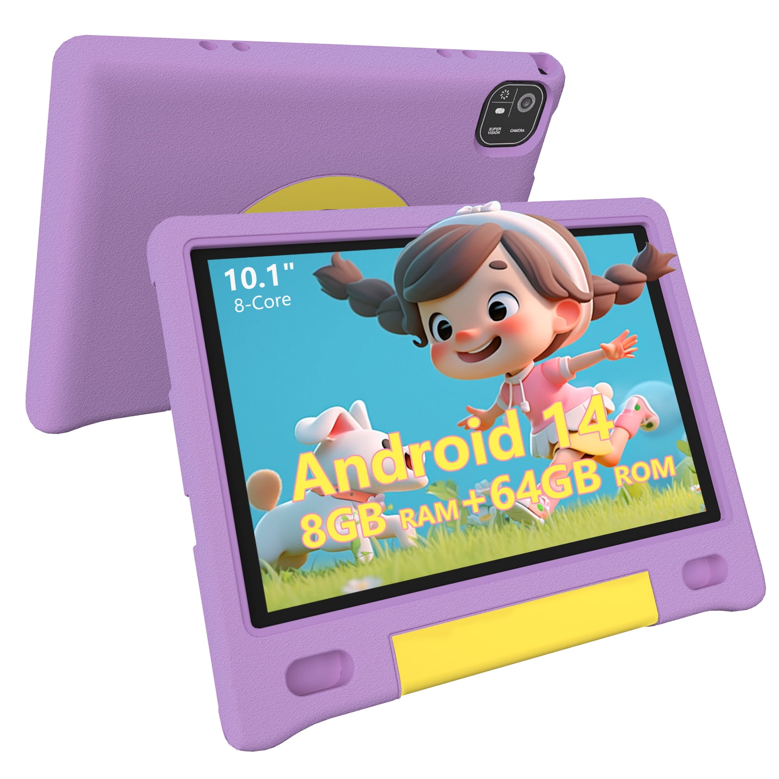 Kids Tablet with Strap, Android 14 Tablet for Kids 10 inch , Toddler Tablet Octa-Core 64GB 1TB Expandable, Children's Tablet with Case, Bluetooth WiFi Parental Control Dual Camera, 12-hr battery