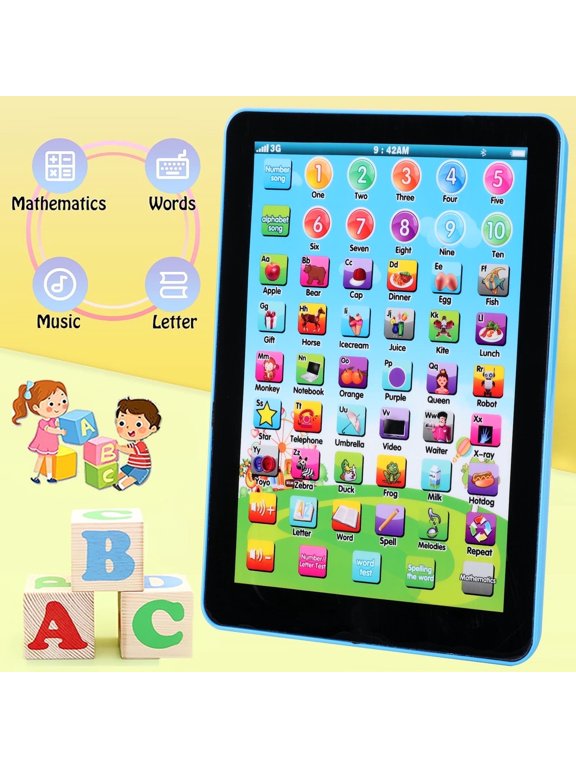 Kids Tablet Toddler Learning Pad with LED Screen Teach Alphabet Numbers Word Music Math Early Development Interactive Electronic Toy for Boys & Girls 2 Years+