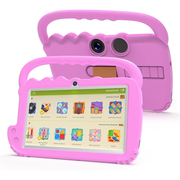 Kids Tablet, Toddler Tablet, 7-inch Tablet, 4GB + 32GB Android 12 Tablet, WiFi Dual Camera, HD IPS Safety Eye Protection Screen, Parental Control APP, Latest Model Kid Tablets (Pink)