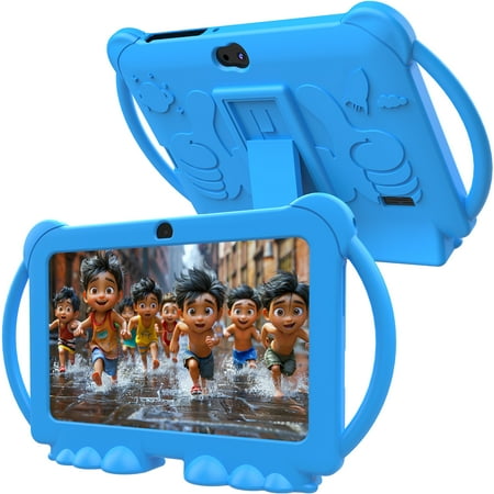 Kids Tablets 7 inch, Android 12 Tablet for Kids, 4GB RAM 32GB ROM, 512GB Expandable, with Parental Control, Google Certified Toddler Tablet, WiFi, Bluetooth, Dual Camera with Silicone Case,Blue