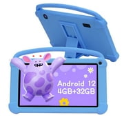Kids Tablets, Android 12 Tablet for Kids, 4GB RAM 32GB ROM Toddler Tablet 7 inch IPS Screen, Parental Control, 2+5MP Dual Camera, Shockproof Case for Educational, Games