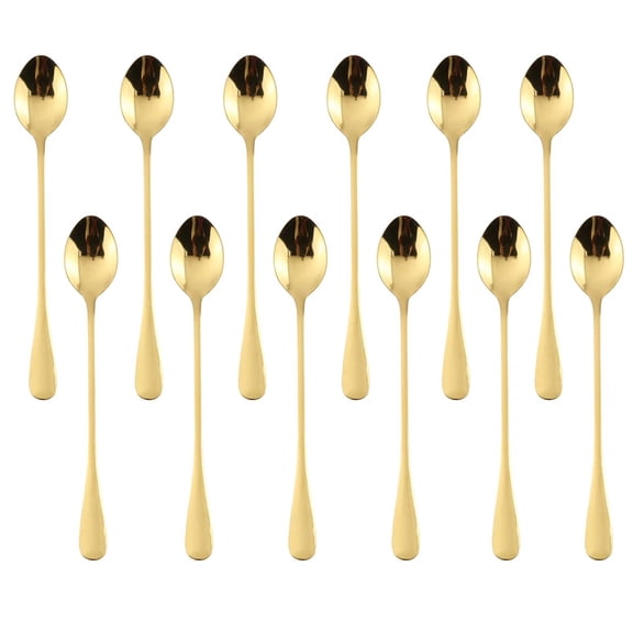 Kids Tableware,Silver Long Handle Spoon Stainless Steel Round Mixing Spoon Coffee Ice Spoon Cocktail Mixing Silverware Spoon Set For 12