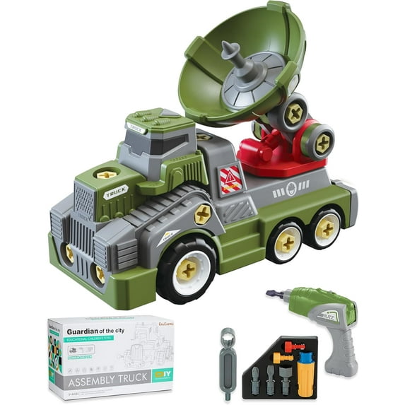 Kids Take Apart Toys for 3-8 Year Old Boys Girls Military Vehicles Army Radar Trucks Toys with Electric Drill DIY Assembly Toy Set Xmas Birthday Gifts Learning Educational Toys