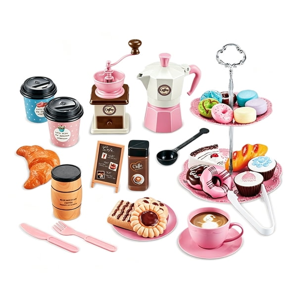 Kids Tea Party Set with Coffee Machine Pretend Play Teapot Set for Girls 3 4 5 6 Years Gifts-Red