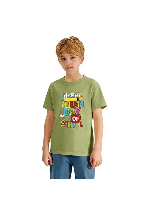 Kids Tee Casual Print Short Sleeve Comfort Kids Outdoor Clothes,Army Green,2-3 Years