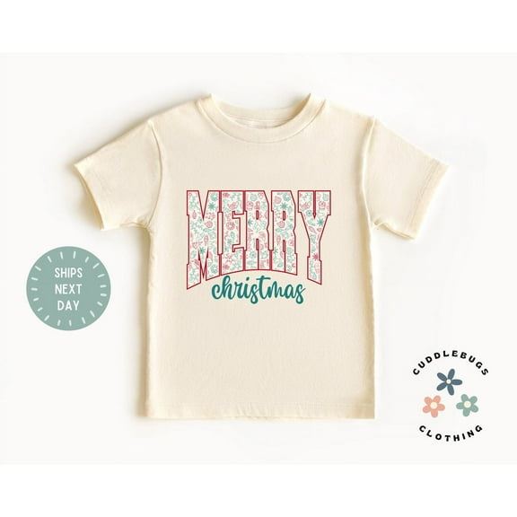 Kids Tee - Retro Doodles Red Green Holiday Kids Shirt - Gift For Girl - Tis The Season - Natural Kids Tee, New Born, Baby Shower Gift, New Parents Gift