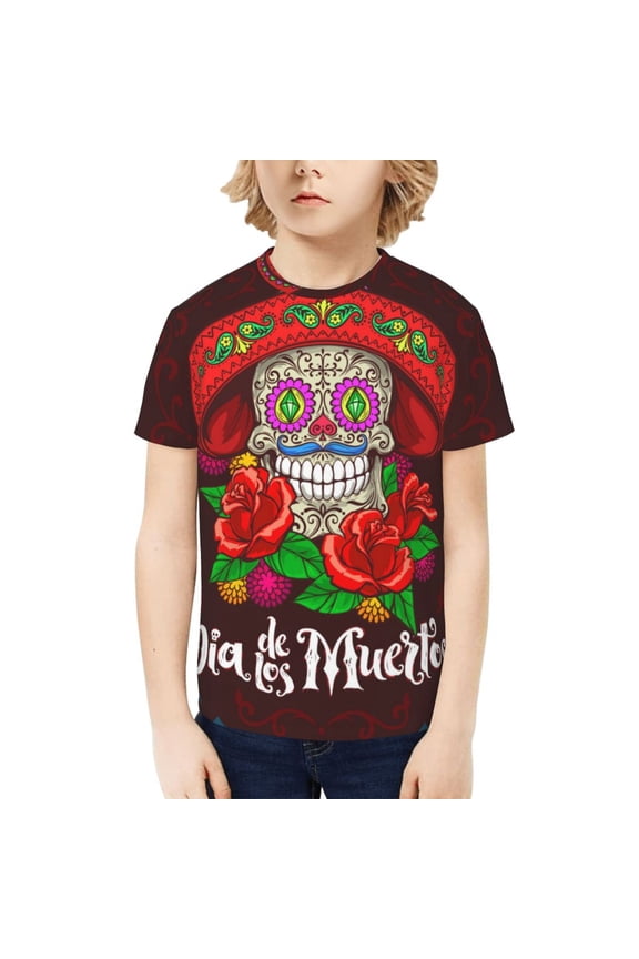 Kids Tee Tops Summer Short Sleeve Boys Girls Casual T-Shirts, Day Dead Skull Mexican Mexico