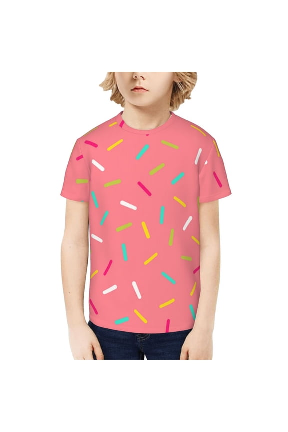 Kids Tee Tops Summer Short Sleeve Boys Girls Casual T-Shirts, Pink Donut Glaze Cute