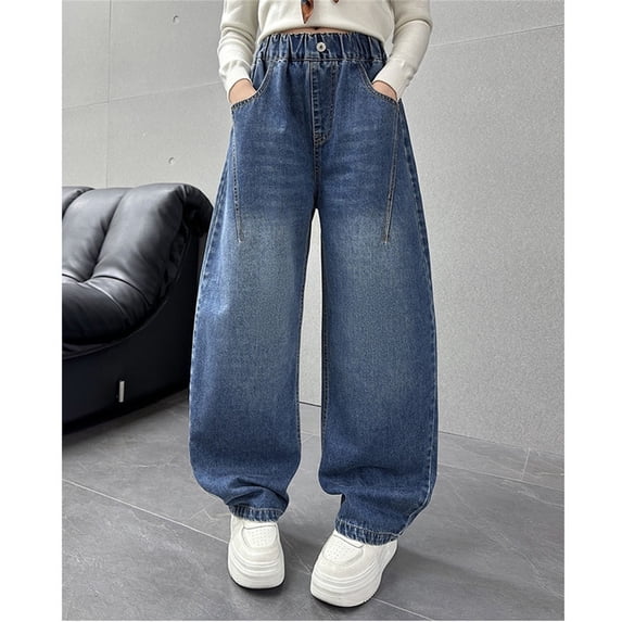 Kids Teen Girl Jeans Baggy Pants for Girls Relaxed Fit Wide Leg Denim Jeans with Pockets Girls Straight Leg Jeans Preppy Clothes For Girls 5-6 Years