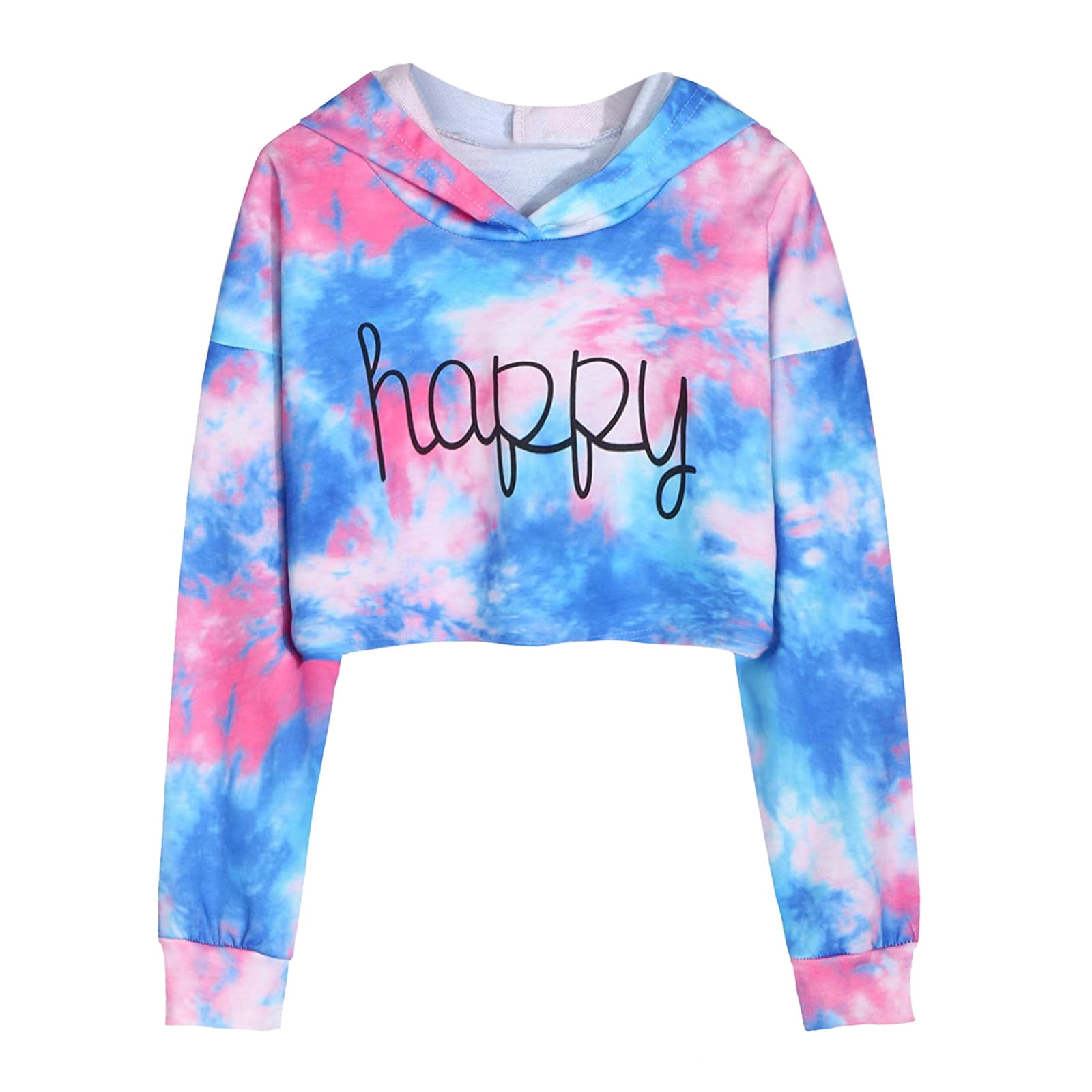 Kids Teen Girls Crop Tops TieDye Hoodies Long Sleeve Pullover