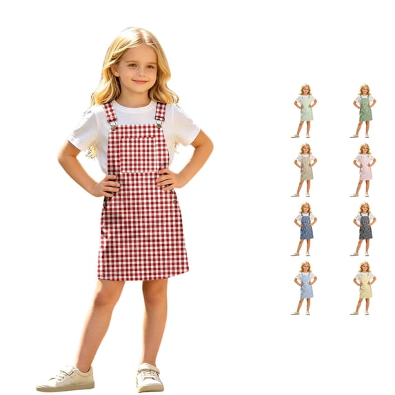 Kids Teen Girls Dress Gingham Check Pattern Sleeveless Square Neck Suspender Dresses for Summer Vacation Outing Casual Boho Sundress