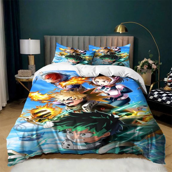 Kids Teen My Hero Academia Bedding Set 3 Pieces Cartoon Duvet Cover Set Full Ultra Soft Quilt Covers with 2 Pillow Shams