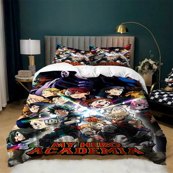Kids Teen My Hero Academia Bedding Set 3 Pieces Cartoon Duvet Cover Set Full Ultra Soft Quilt Covers with 2 Pillow Shams