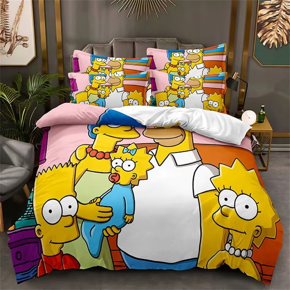 Kids Teen The Simp-sons Bedding Set Cartoon Duvet Cover Set 3 Pieces Ultra Soft Comforter Covers with Pillow Shams