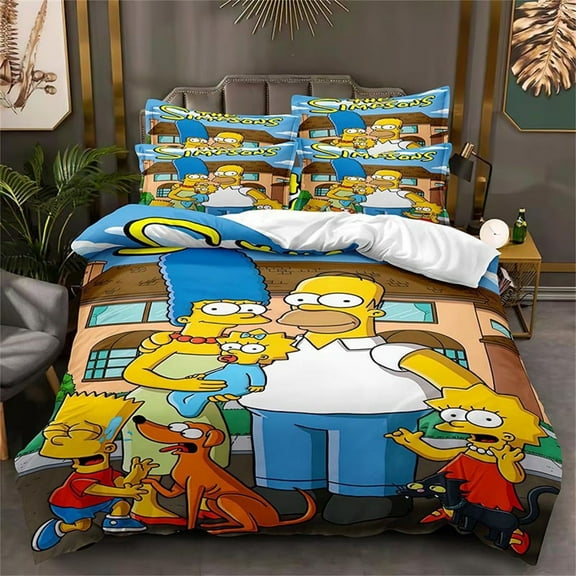 Kids Teen The Simpsons Bedding Set Cartoon Duvet Cover Set 3 Pieces Ultra Soft Comforter Covers with Pillow Shams