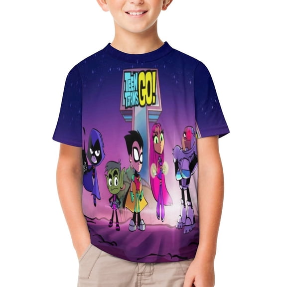 Kids Teen Titans Go Tees Cartoon Short Sleeve T Shirts 3D Print Graphic Tee for Youth Boys Girls