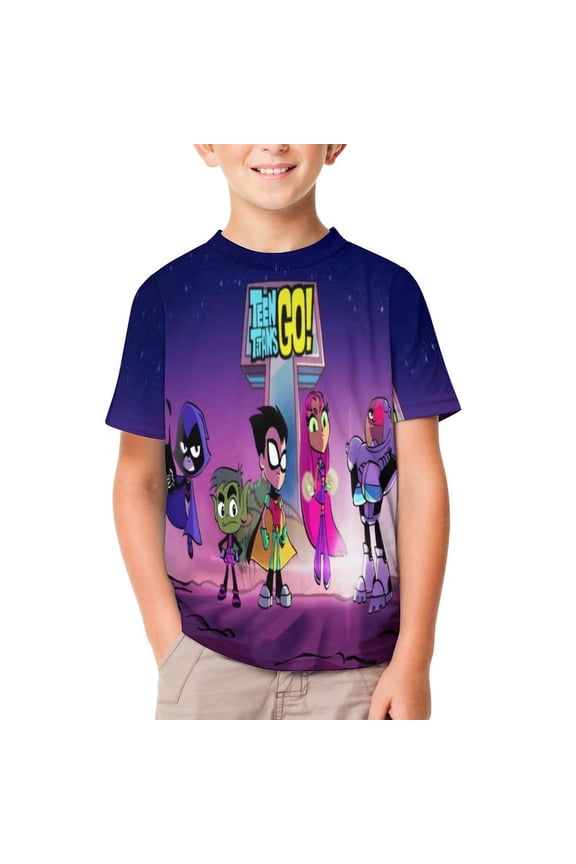 Kids Teen Titans Go Tees Cartoon Short Sleeve T Shirts 3D Print Graphic Tee for Youth Boys Girls