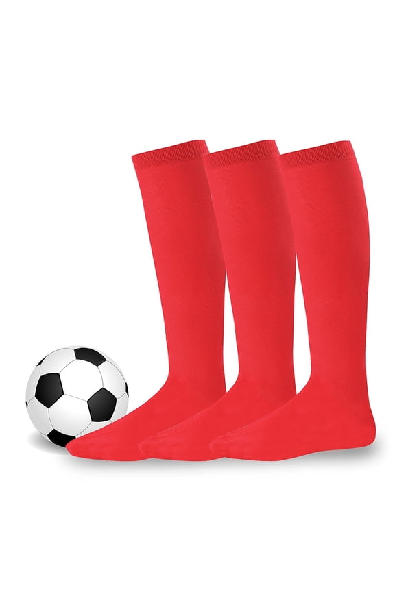 Kids Teen Unisex Soccer Team Sports Cushion Acrylic Socks 3 Pair Red