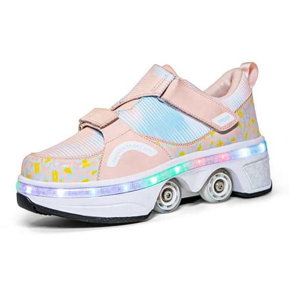 Kids Teen Wheels Shoes with Lights Women Men Rechargeable Roller Skates Shoes Retractable Wheels Shoe LED Flashing Sneakers for Girls Boys Gift