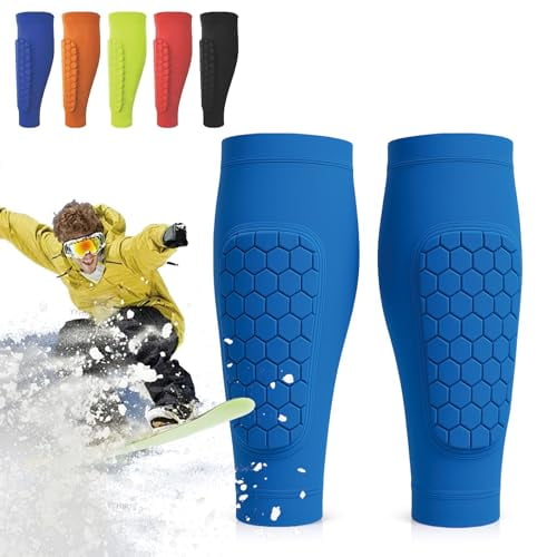 Kids, Teens & Adults Skiing Shin Guards - Impact-Resistant, Breathable Elastic with Sock Design, Leg Protection for Skiing & Snowboarding