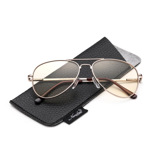 Kids Teens Blue Light Blocking Glasses - Anti Eyestrain - Computer Video Gaming Eyeglasses for Boys & Girls - Stylish Aviator Metal Frame with Spring Hinge Gaming Glasses