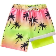 DAXIN Kids Teens Boys Swim Trunks with Compression Liner Double Layer Beach Surf Swim Shorts Quick Dry Anti Chafe Boxer Brief Swimwear 5-16 Years