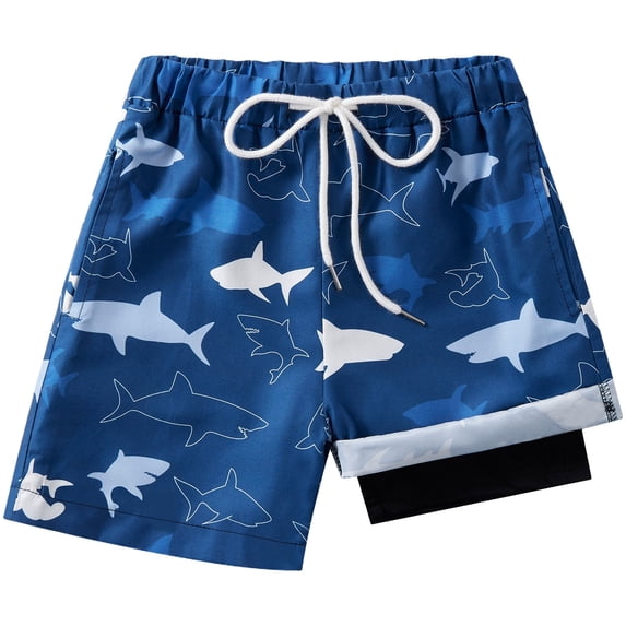 Kids Teens Boys Swim Trunks with Compression Liner Double Layer Beach Surf Swim Shorts Quick Dry Anti Chafe Boxer Brief Swimwear 5-16 Years