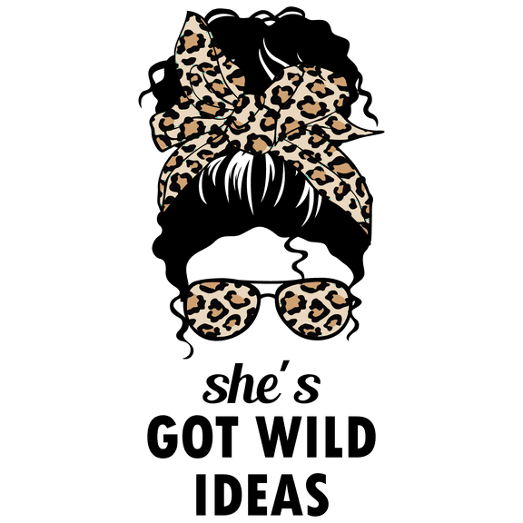 Kids Teens Girls Bedroom Girly Art Décor 20" x 40" Sticker Girl With Leopard Skin Print Fashion Glasses & Ribbon Headband Design Vinyl Wall Decal - Home Art She's Got Wild Ideas Quote Wall Decoration